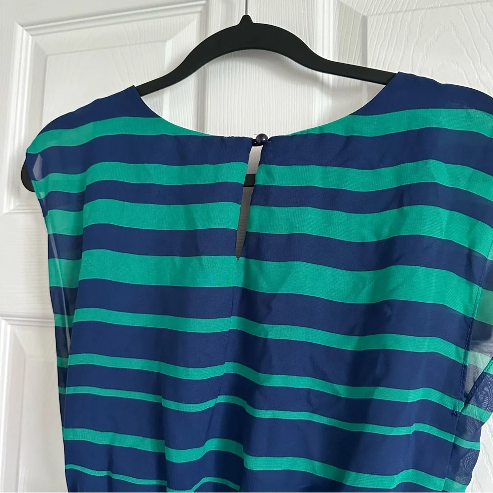 Junior’s Striped Dress with Belt - Navy/Green - Medium - Picture 4 of 7
